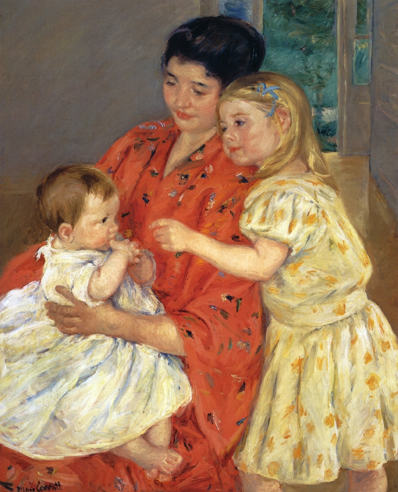 Mother and Sara Admiring the Baby - Mary Cassatt Painting on Canvas